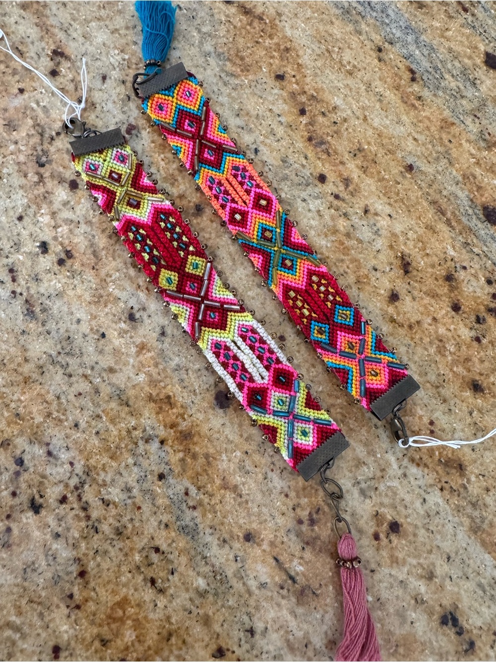 Handmade Multicolor Beaded Bracelet Strap - Vibrant Pink & Teal Accent